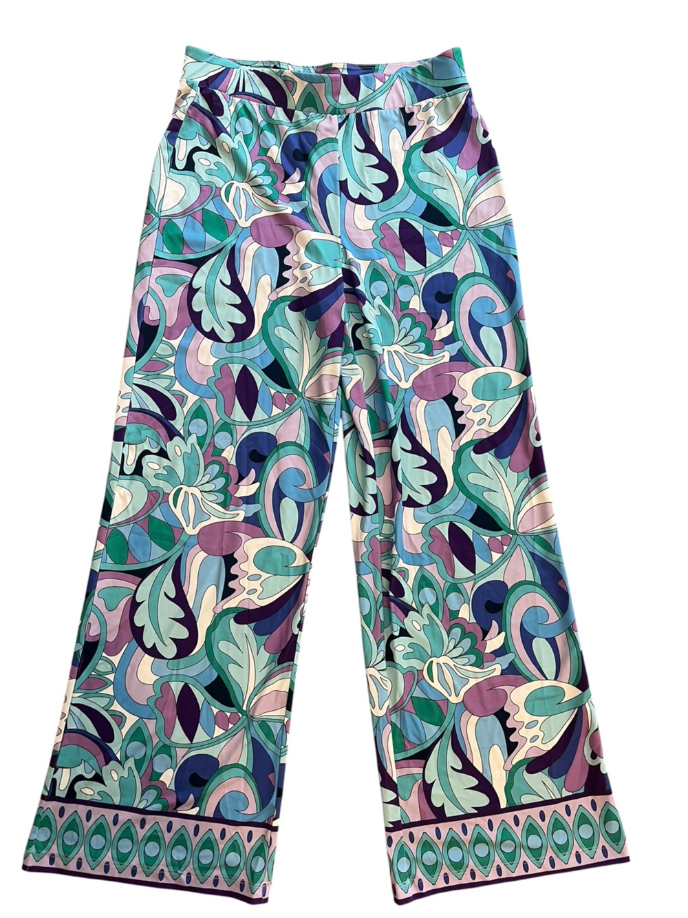 Boston Proper Wide Leg Pull On Palazzo Pant S Teal Purple Boho Retro Psychedelic